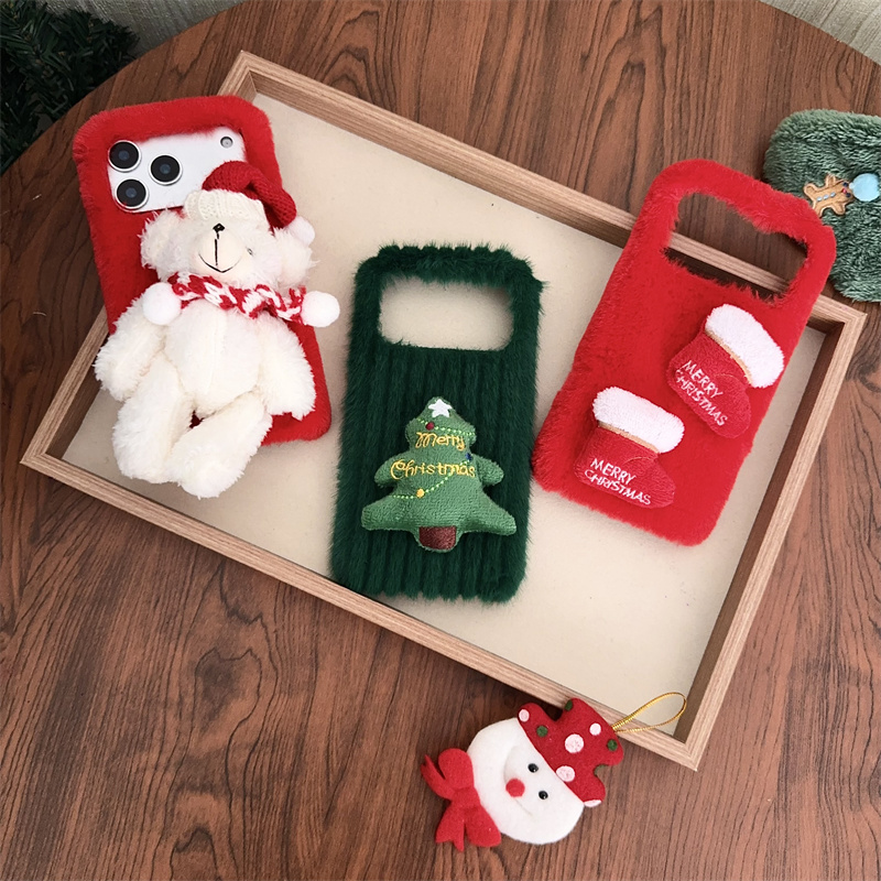 Embroidery Xmas Tree - Casing Ponsel Pohon Natal Berbulu untuk