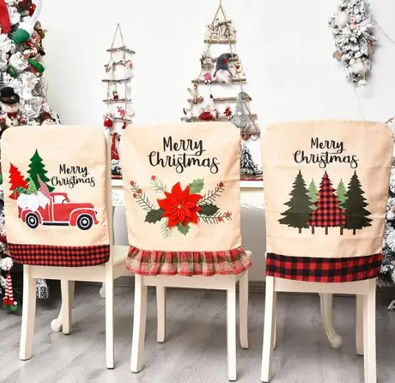 Embroidery Xmas Tree - Sarung kursi Natal, 4/6/8 buah penutup