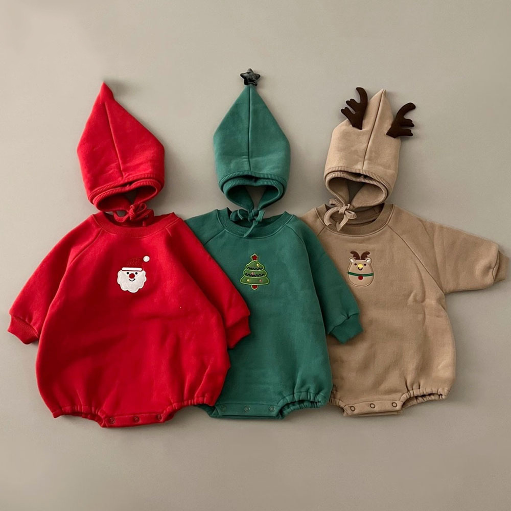 Embroidery Xmas Tree - Romper Natal Bayi dengan Topi 0-24