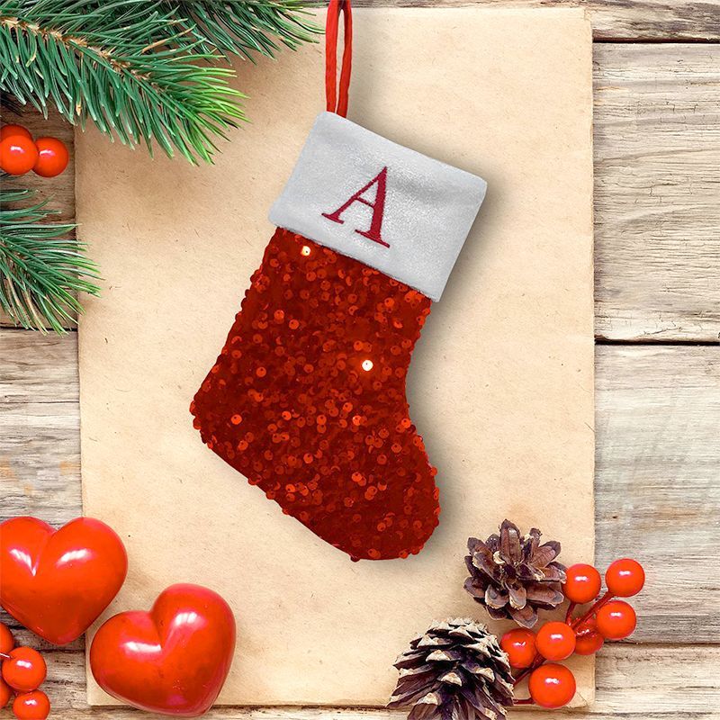 Embroidery Xmas Stocking - Kaus Kaki Natal Berpayet Merah dengan