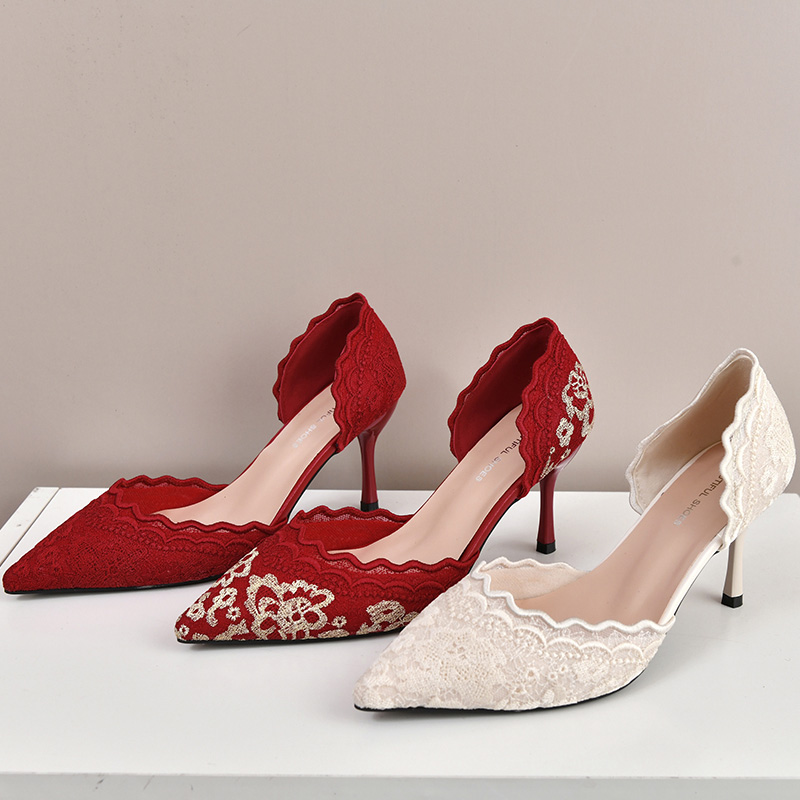Embroidery Red - Sepatu Pengantin Wanita Hak Tinggi Bordir
