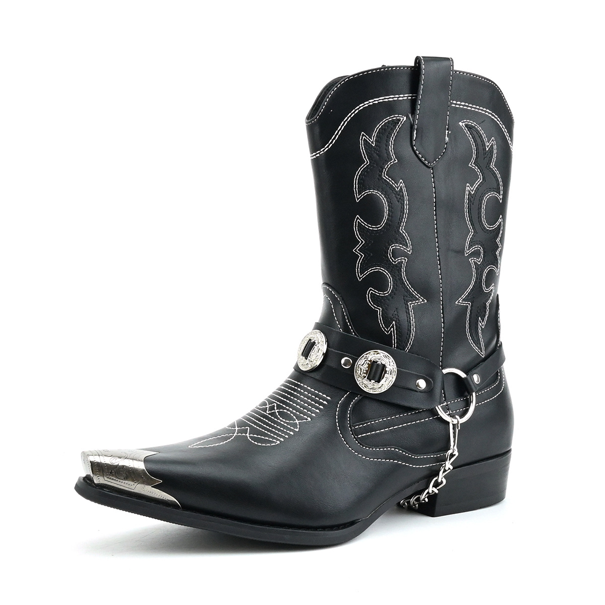 Embroidery On Leather - Sepatu Bot Kulit Pria Gaya Barat