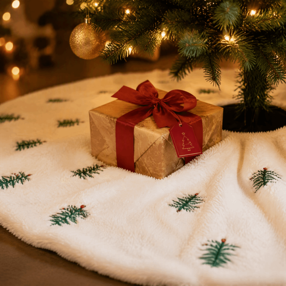 Embroidery Xmas Tree - Aksesoris Natal, Alas Pohon Natal Bulu
