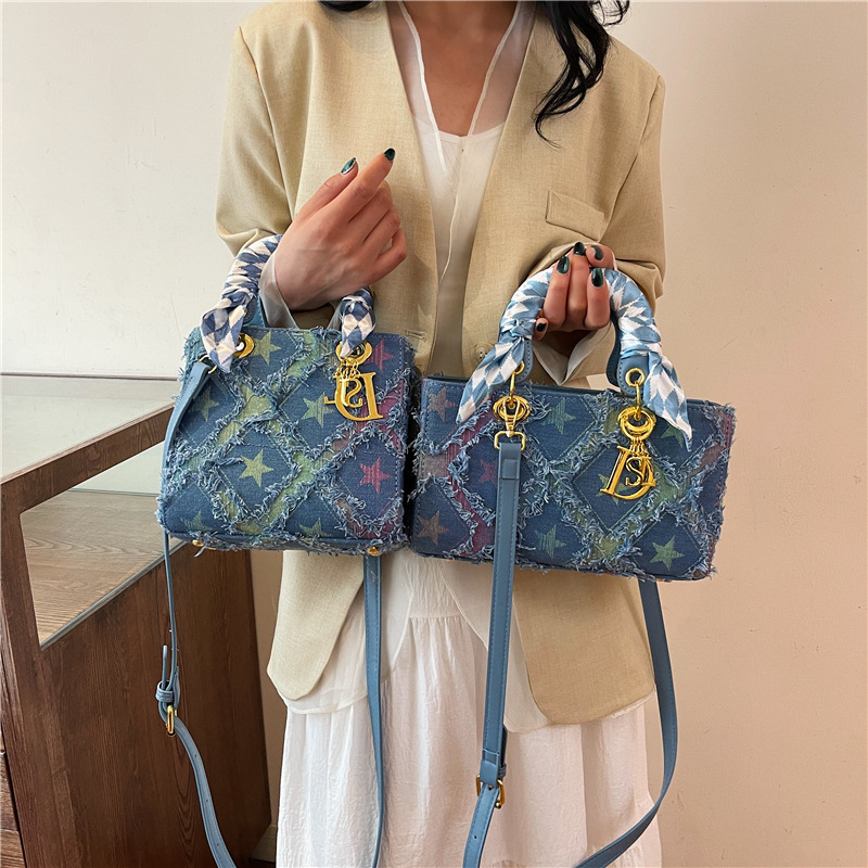 Embroidery Font - Tas Tangan Bintang Denim Baru Wanita