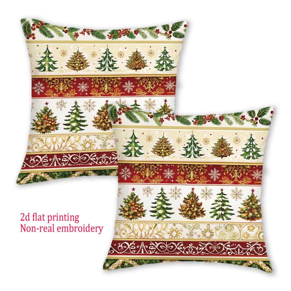 Embroidery Xmas Tree - 2 pcs Sarung Bantal Cetak 2D
