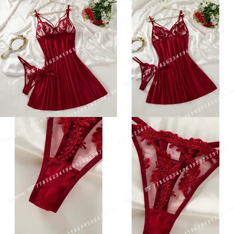 Embroidery Red - Gaun Tidur Wanita Warna Merah Anggur