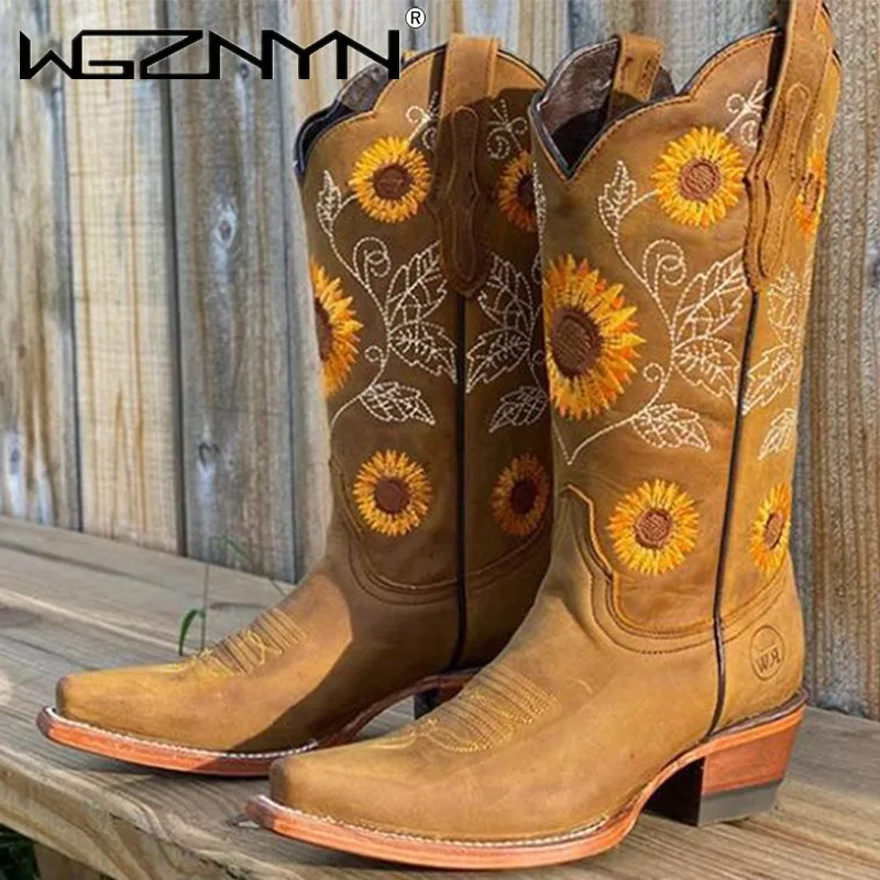 Embroidery On Leather - Sepatu bot bordir coklat kopi wanita