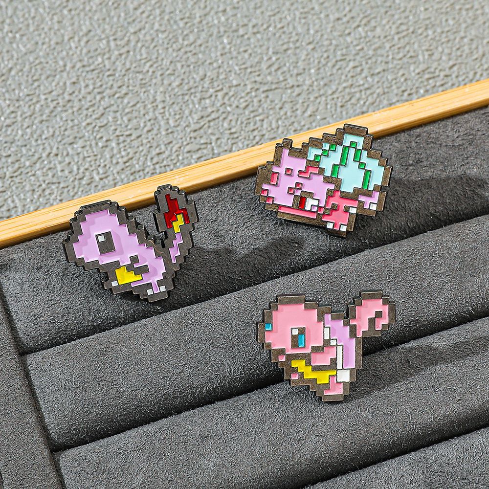 Embroidery Tulle - Pin Enamel Logam Pokemon Mosaik Piksel,