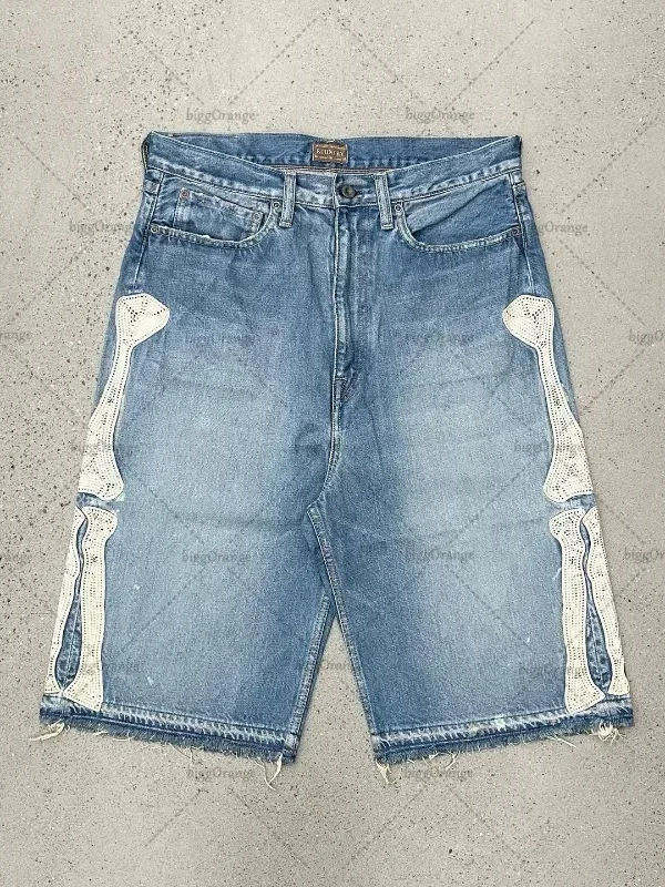 Embroidery Font - Deeptown Y2k Celana Pendek Denim Harajuku