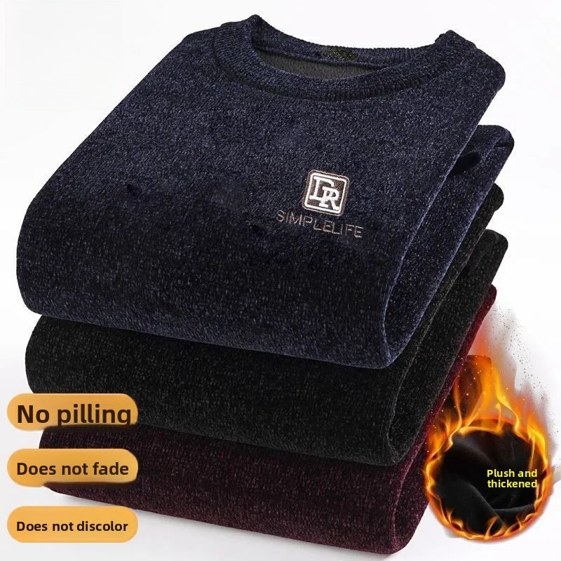 Embroidery Font - Sweater Kasual Pria Pullover Satu Potong