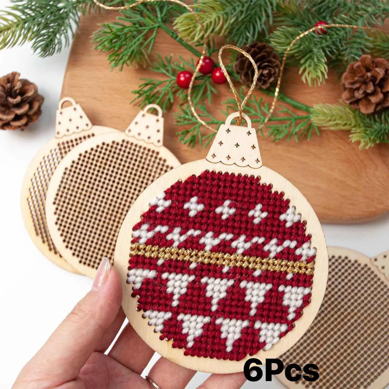 Embroidery Xmas Tree - 12Pcs Hiasan Kayu Natal Berbentuk Salib