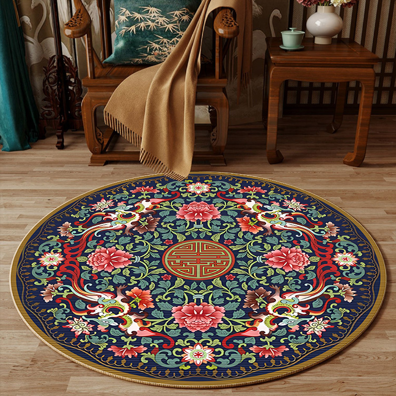 Embroidery Online Design - Karpet Bulat Desain Bunga Gaya Cina