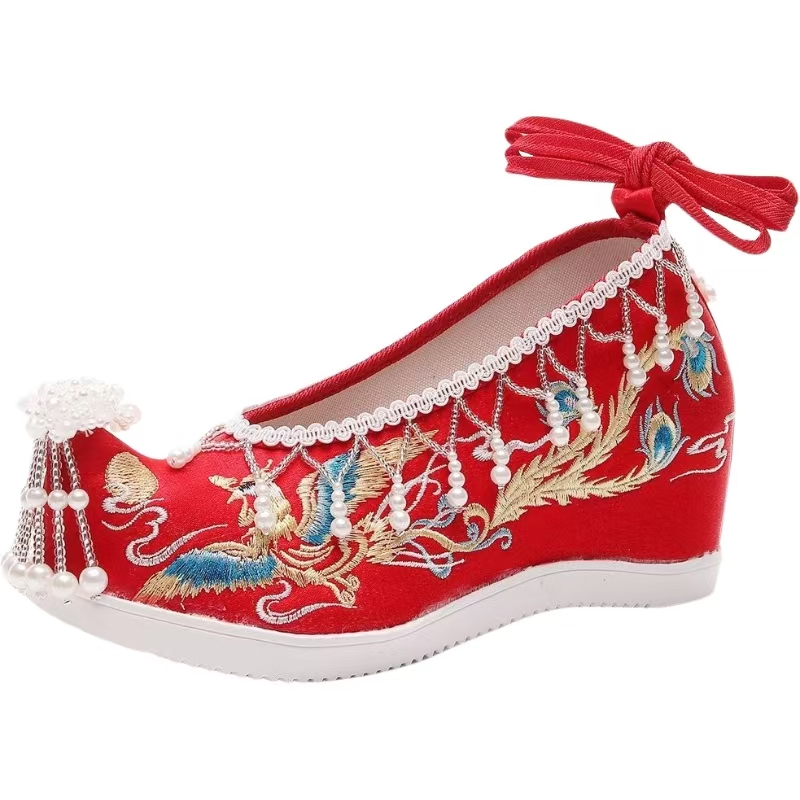 Embroidery Red - Sepatu Pengantin Wanita Merah Baru dengan