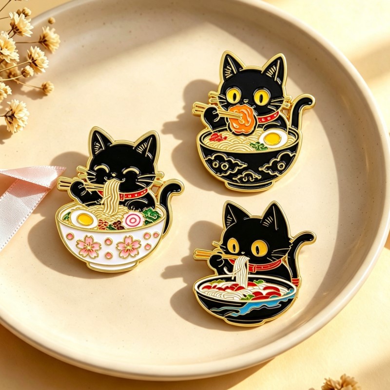 Embroidery Tulle - Pin Enamel Kucing Hitam Lucu Sedang