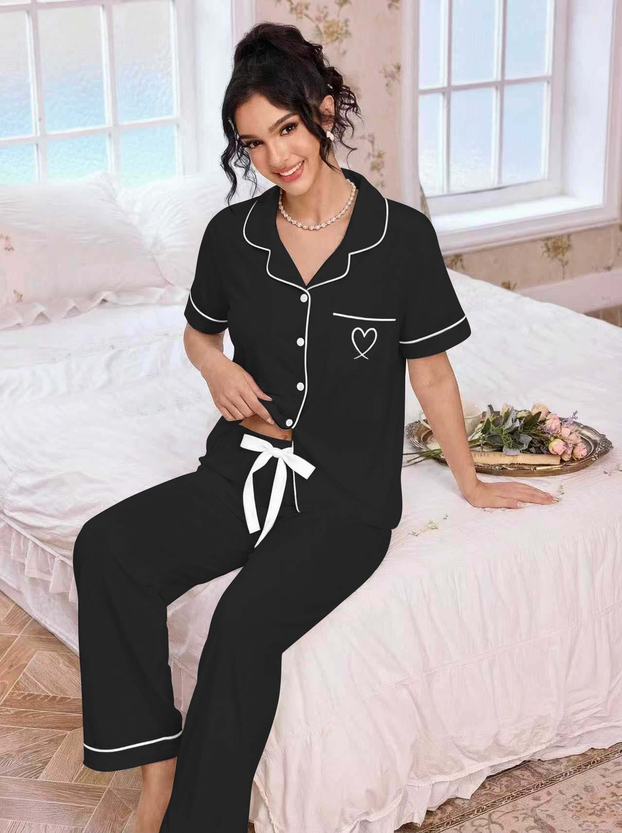 Embroidery Set - Set Piyama Wanita dengan Kerah, Bordir