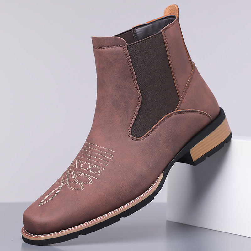 Embroidery On Leather - Sepatu Chelsea Pria Mewah Berkualitas Tinggi,
