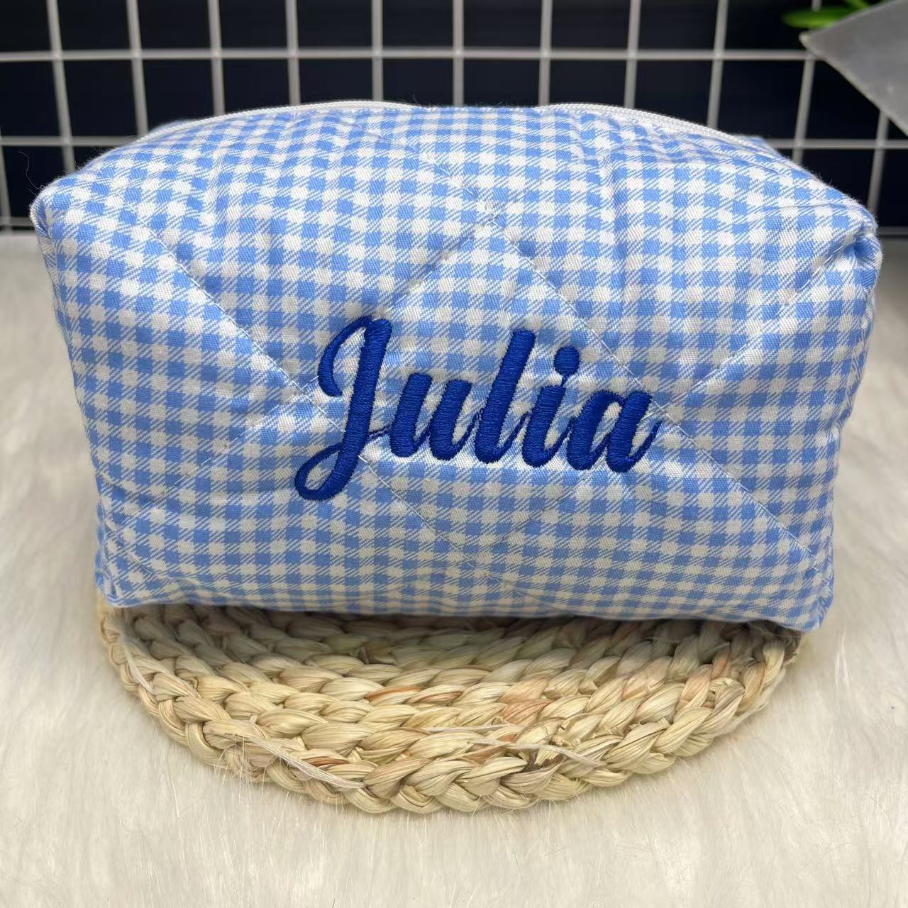 Embroidery Names - Tas Kosmetik Bergaris Kapasitas Besar dengan
