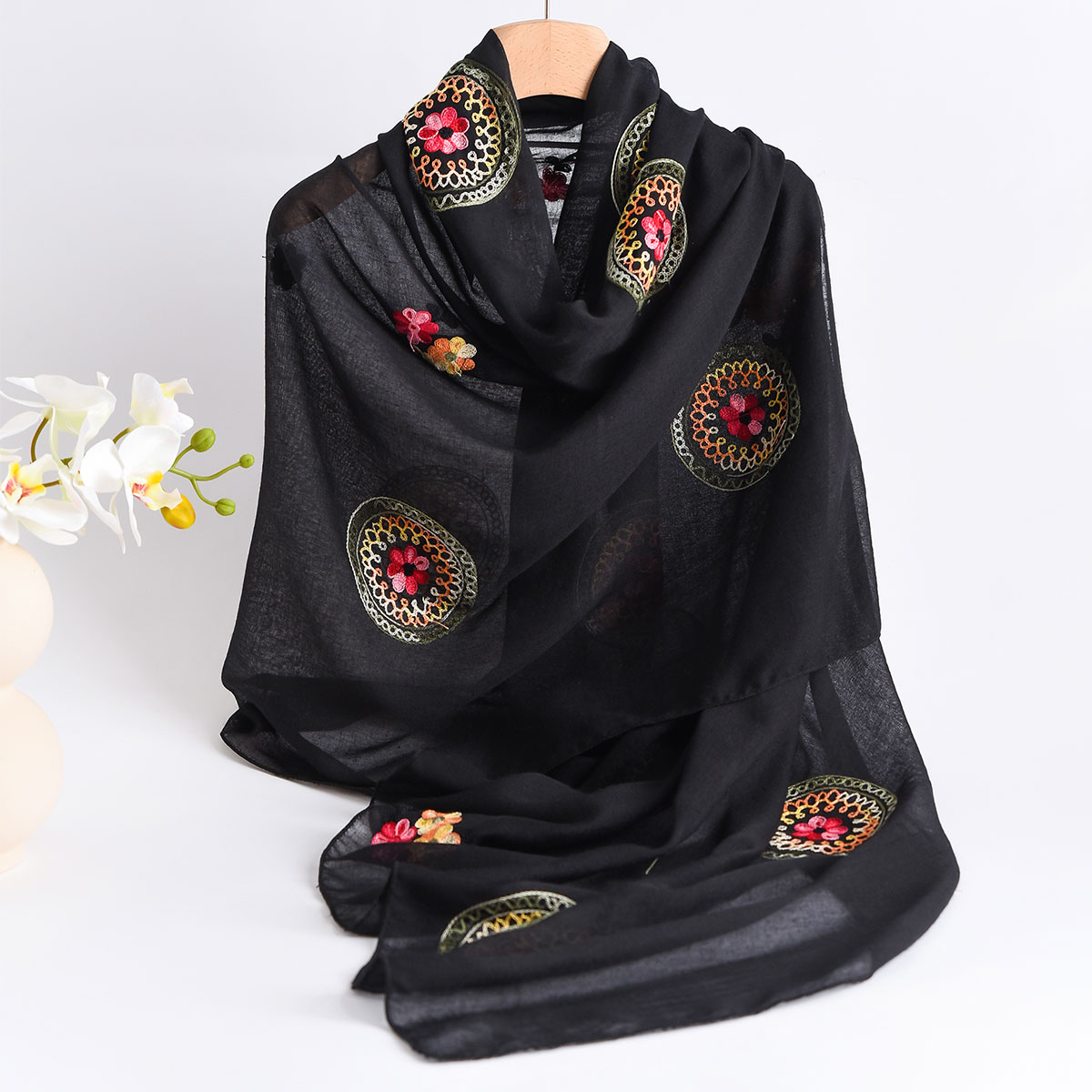 Syal Bordir Katun dan Linen Ri - Embroidery Shawl ulasan dan harga