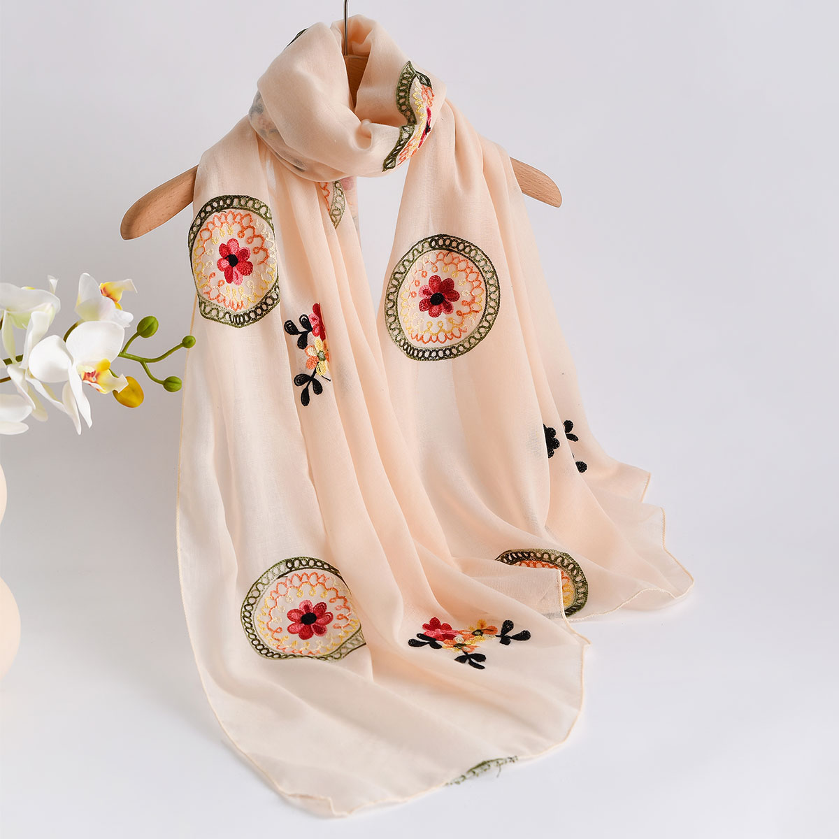 Syal Bordir Katun dan Linen Ri - Embroidery Shawl ulasan dan harga