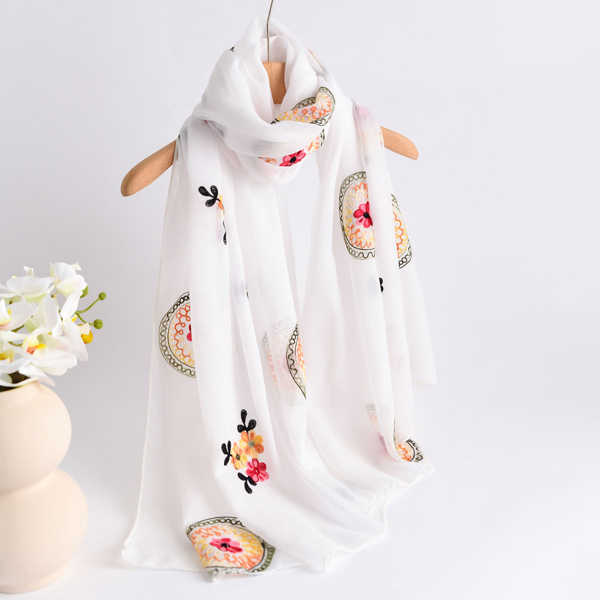 Syal Bordir Katun dan Linen Ri - Embroidery Shawl ulasan dan harga