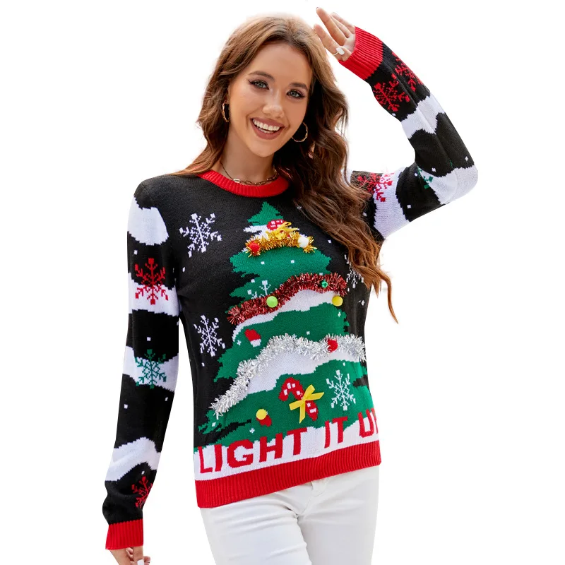 Sweater Natal untuk Wanita & P - Embroidery Xmas Tree ulasan dan harga