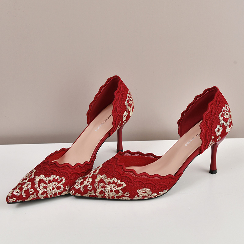 Sepatu Pengantin Wanita Hak Ti - Embroidery Red ulasan dan harga