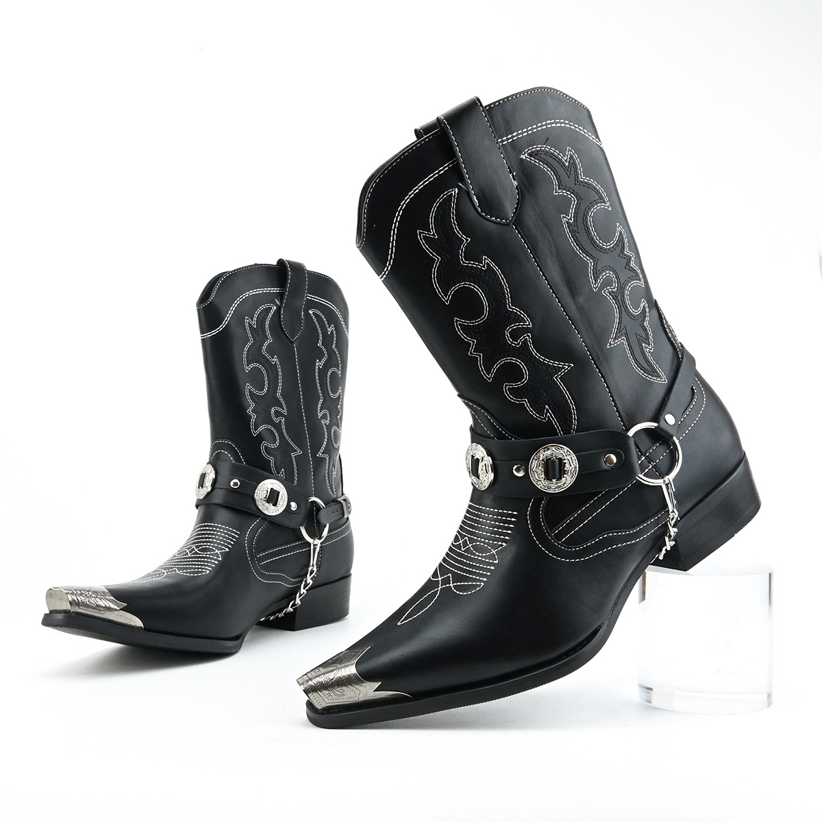Sepatu Bot Kulit Pria Gaya Bar - Embroidery On Leather ulasan dan harga