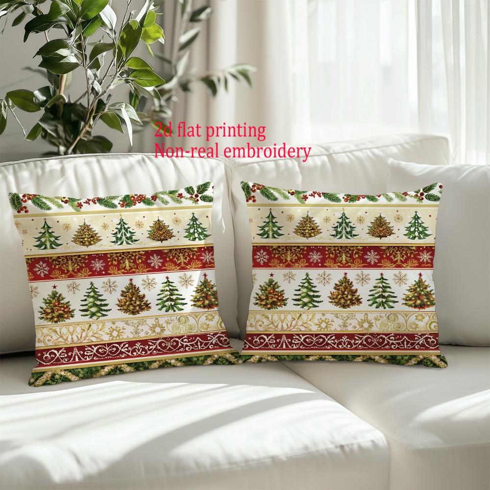 2 pcs Sarung Bantal Cetak 2D M - Embroidery Xmas Tree ulasan dan harga