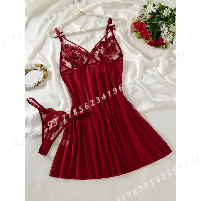 Gaun Tidur Wanita Warna Merah  - Embroidery Red ulasan dan harga