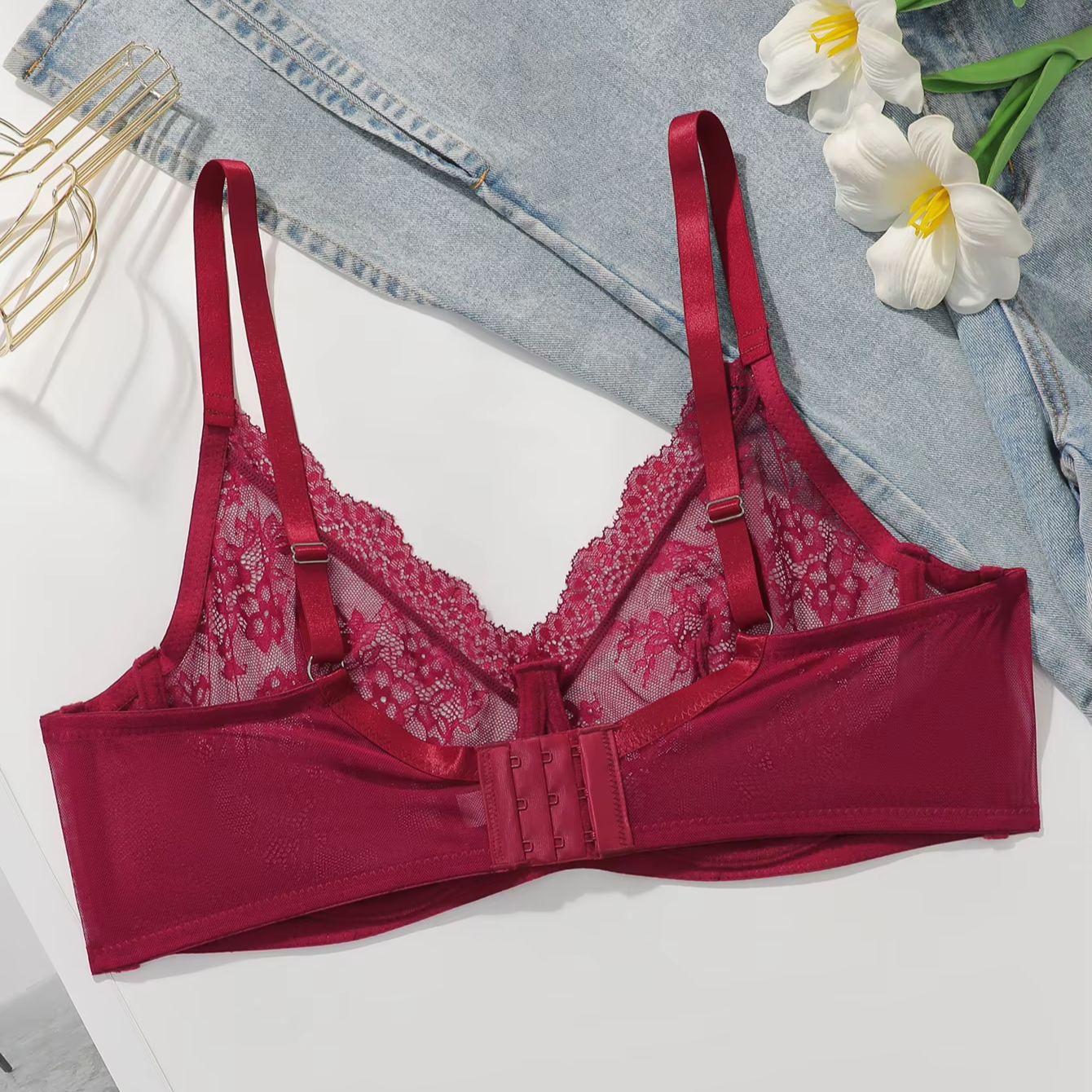 Bra Wanita Ukuran Besar Merah  - Embroidery Red ulasan dan harga