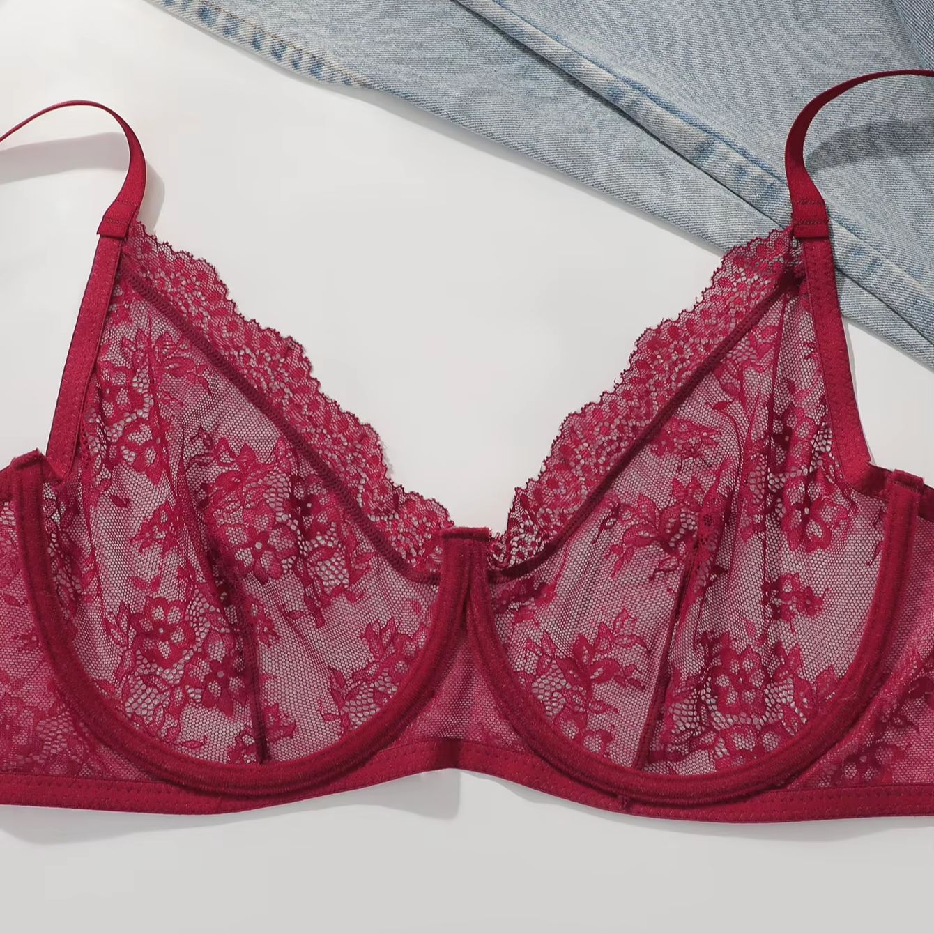 Bra Wanita Ukuran Besar Merah  - Embroidery Red ulasan dan harga