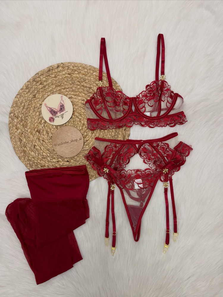 Set Lingerie Wanita Warna Burg - Embroidery Set ulasan dan harga