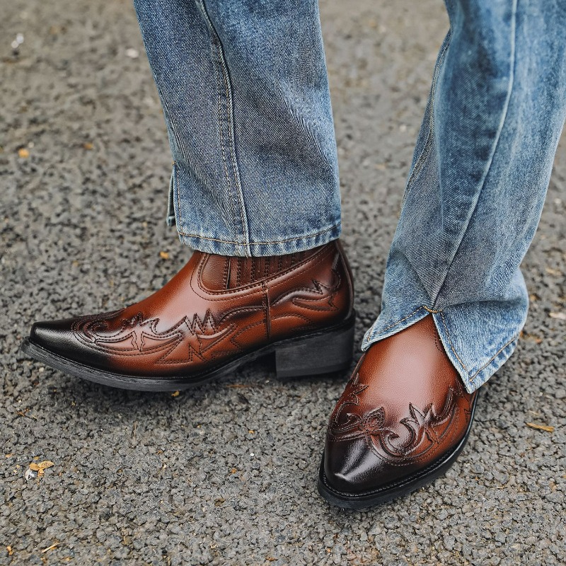 Sepatu Bot Koboi Pria Buatan T - Embroidery On Leather ulasan dan harga