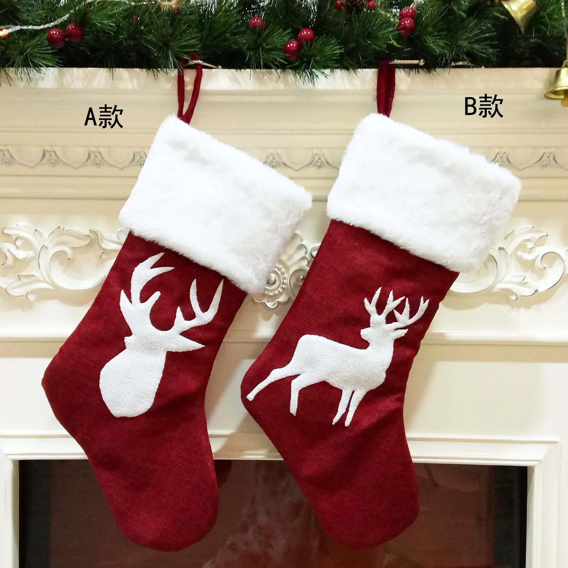 Kaus Kaki Santa Merah Rusa Sal - Embroidery Xmas Stocking ulasan dan harga