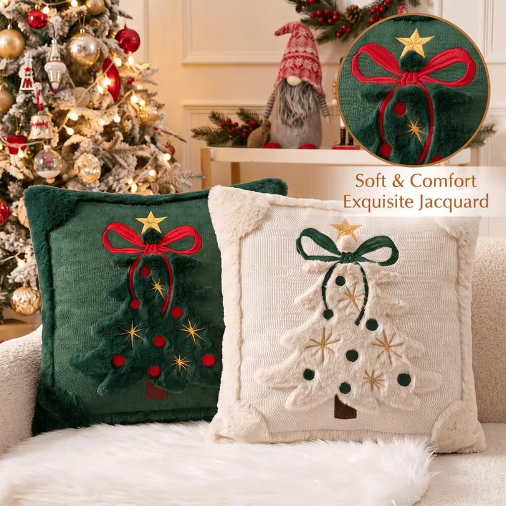 Sarung Bantal Pohon Natal, Bah - Embroidery Xmas Tree ulasan dan harga