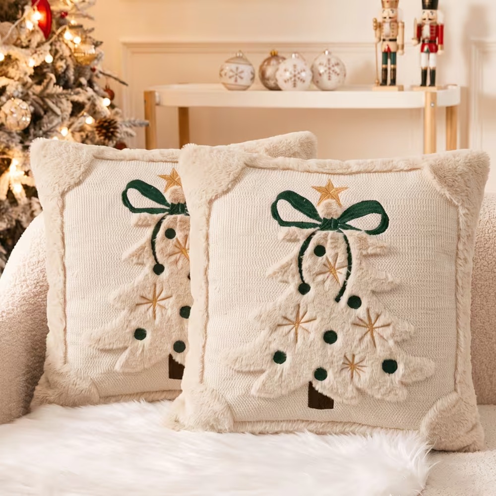Sarung Bantal Pohon Natal, Bah - Embroidery Xmas Tree ulasan dan harga