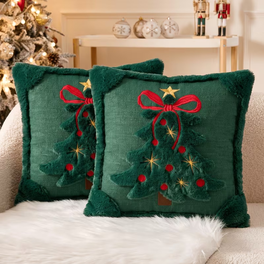 Sarung Bantal Pohon Natal, Bah - Embroidery Xmas Tree ulasan dan harga