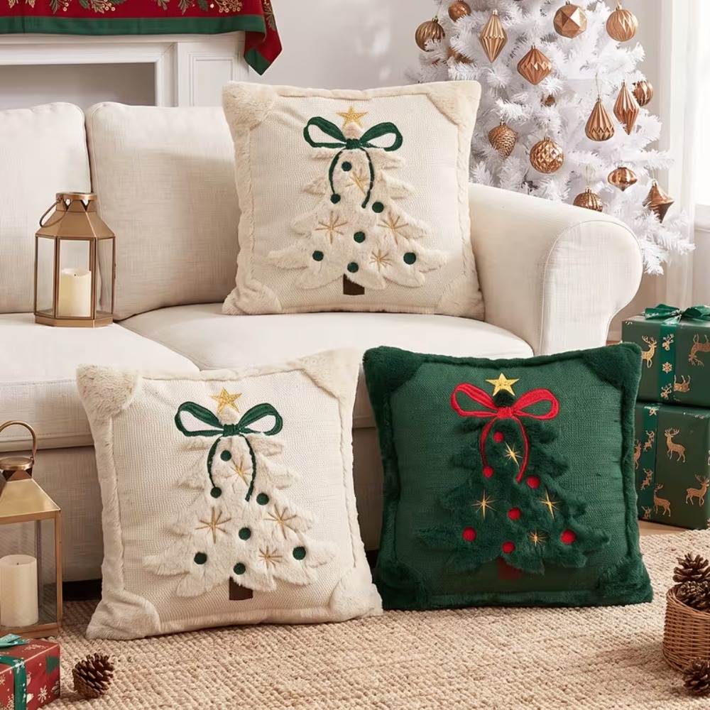 Sarung Bantal Pohon Natal, Bah - Embroidery Xmas Tree ulasan dan harga
