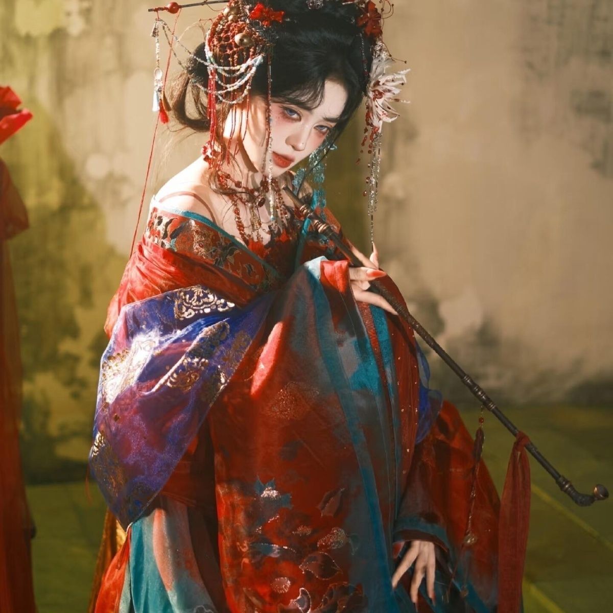 Gaun Hanfu Bordir Hitam Biru u - Embroidery Set ulasan dan harga
