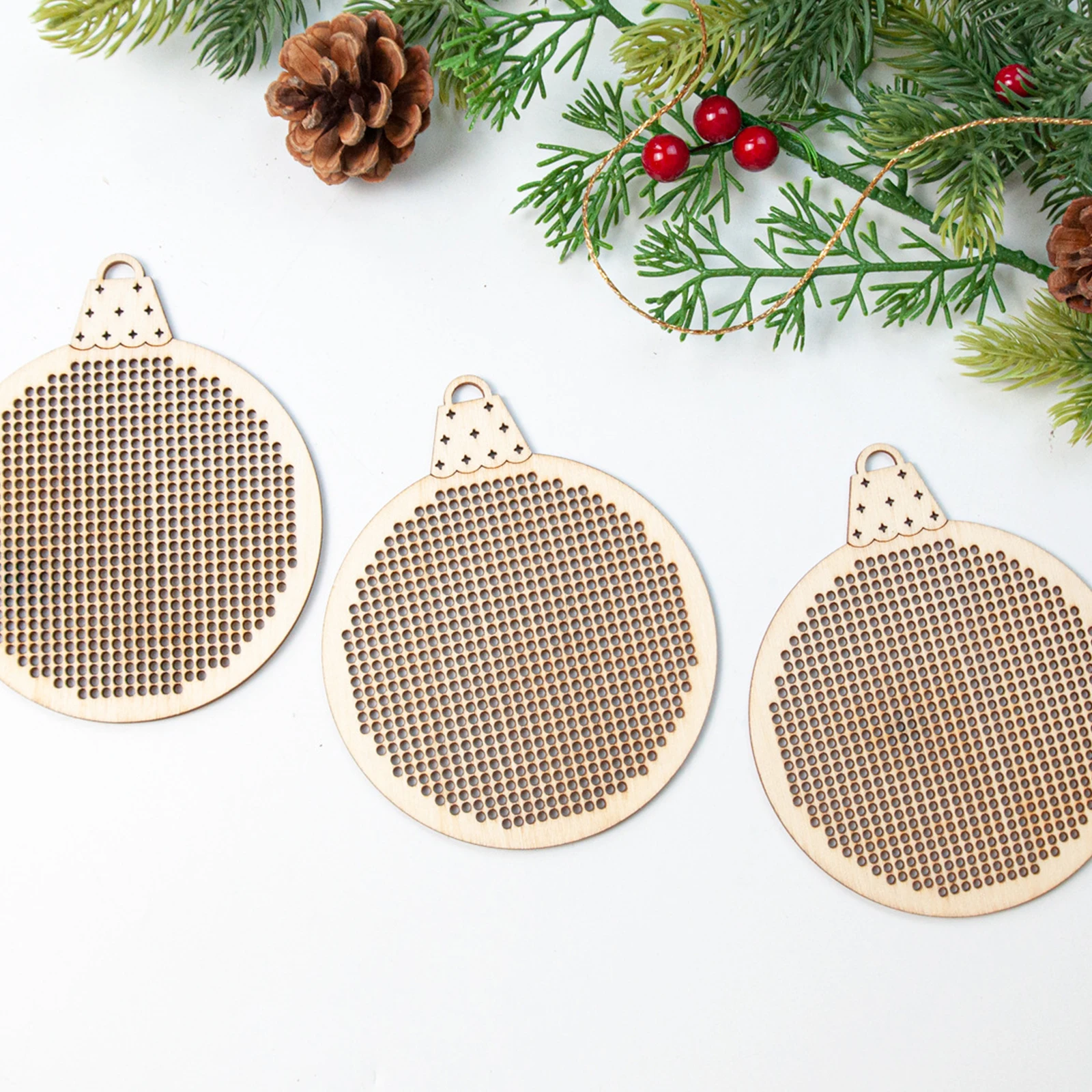 12Pcs Hiasan Kayu Natal Berben - Embroidery Xmas Tree ulasan dan harga