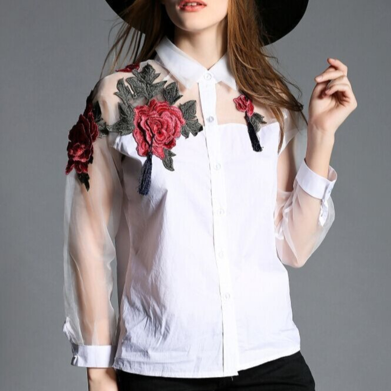 Blus sifon bordir bunga wanita - Embroidery Underlay ulasan dan harga