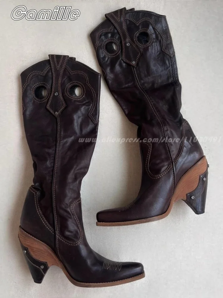 Sepatu bot kulit jari persegi  - Embroidery On Leather ulasan dan harga