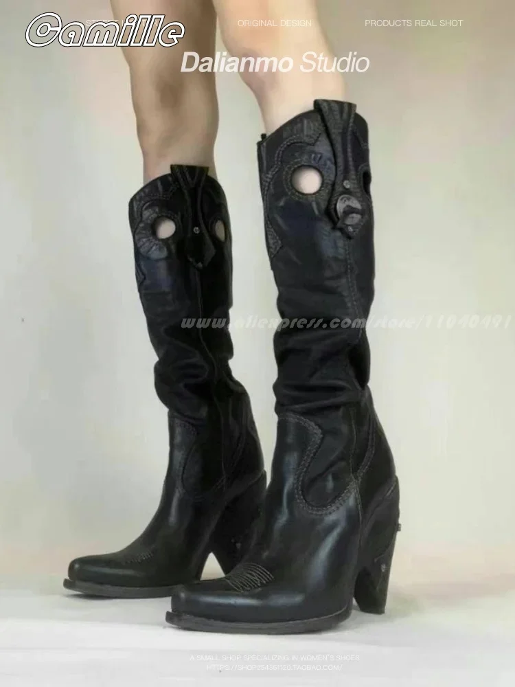 Sepatu bot kulit jari persegi  - Embroidery On Leather ulasan dan harga