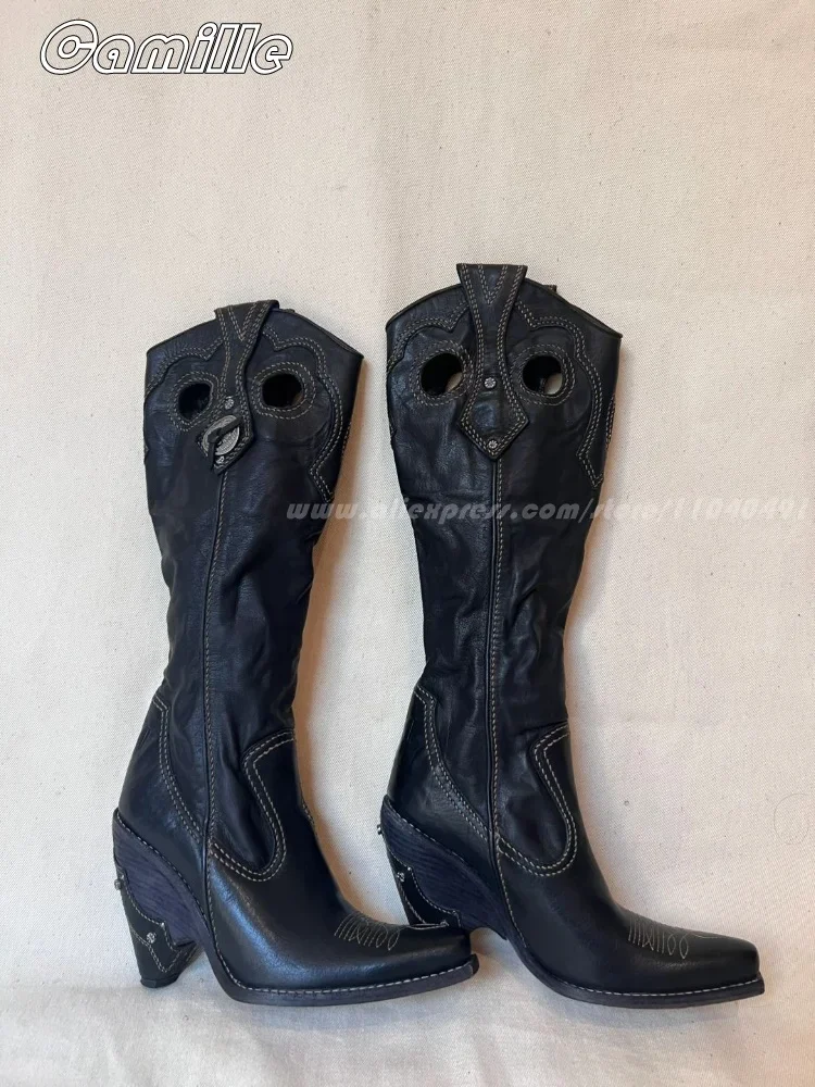 Sepatu bot kulit jari persegi  - Embroidery On Leather ulasan dan harga