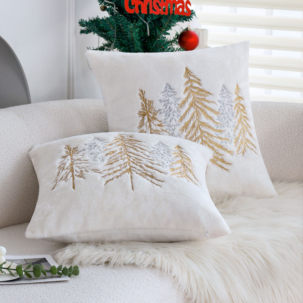 Sarung Bantal Bulu Kelinci Imi - Embroidery Xmas Tree ulasan dan harga